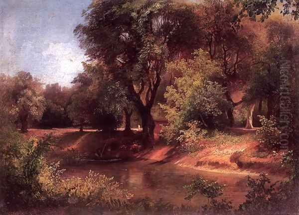 Forest Scene with River Oil Painting by Sandor Brodszky