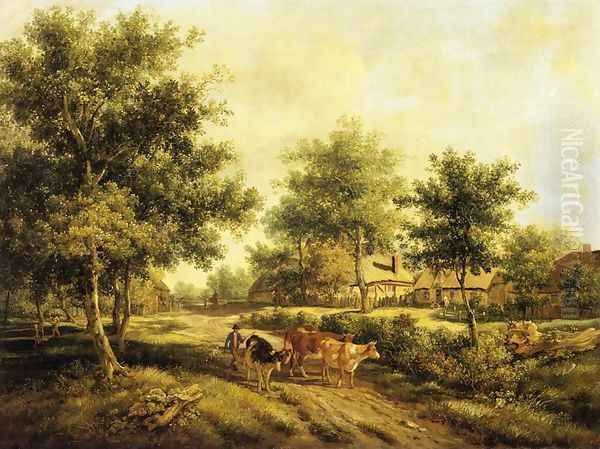 A Norfolk Hamlet Oil Painting by Henry John Boddington