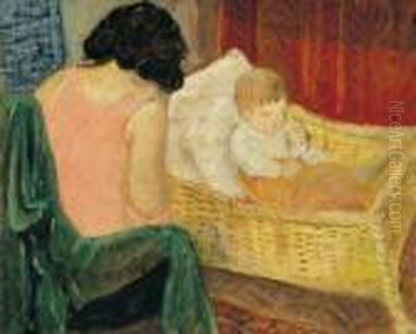 At Home (mother And Child, Sleeping) Oil Painting by Robert Bereny