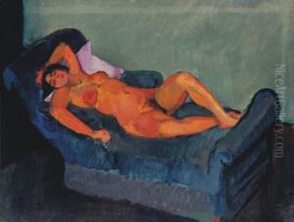 Reclining Lady In A Sofa Oil Painting by Robert Bereny