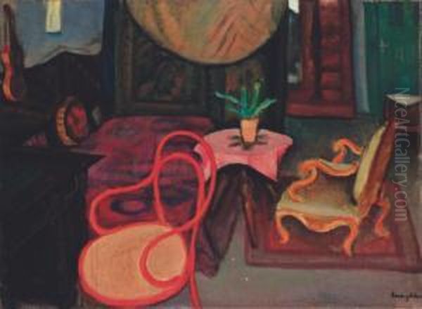 Room Interior With Red Thonet Chair, Second Half Of The 1920s Oil Painting by Robert Bereny