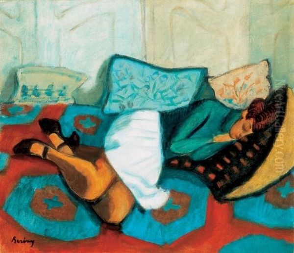 Sleeping Woman, Late 1920s Oil Painting by Robert Bereny