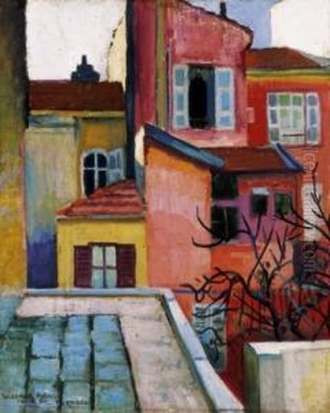 Houses In Monaco Oil Painting by Robert Bereny