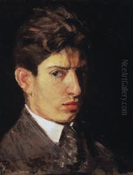 White-collared Boy, About 1904 Oil Painting by Robert Bereny