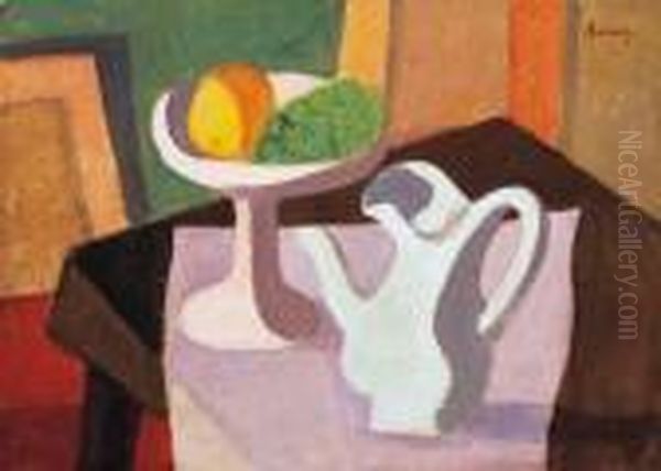 Studio Still-life With A Tankard And Fruit, 1920s Oil Painting by Robert Bereny