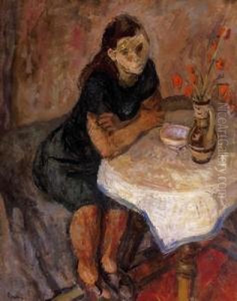 Woman With A Vase Oil Painting by Robert Bereny