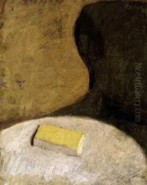 Still Life With A Yellow Book Oil Painting by Robert Bereny