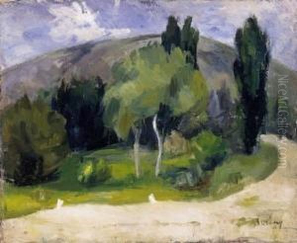 Hillside In Zebegeny Oil Painting by Robert Bereny