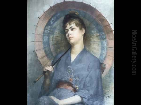 Woman with a Japanese Parasol Oil Painting by Anna Bilinska-Bohdanowiczowa