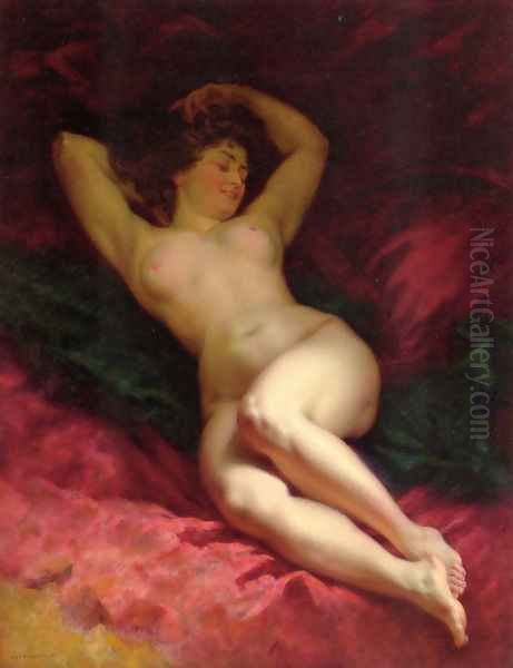 Nu sur drape rouge Oil Painting by Louis Beroud