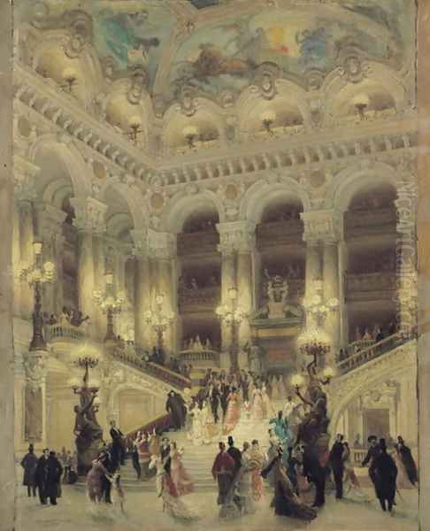 The Staircase of the Opera, 1877 Oil Painting by Louis Beroud