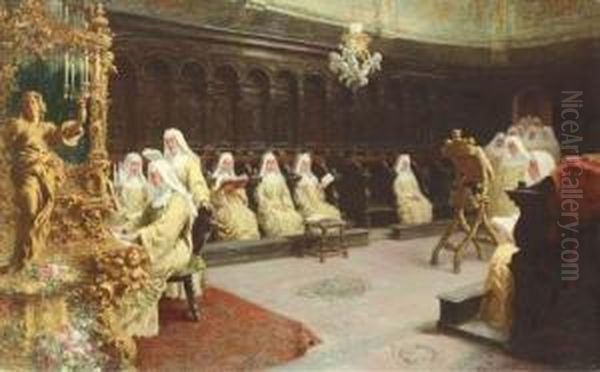 Nuns At A Choir Practice Oil Painting by Francesco Bergamini