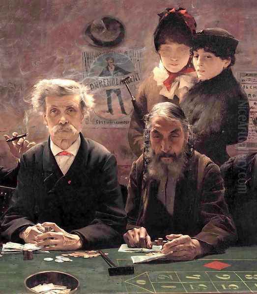 Le Tripot [detail] (The Gambling Den) I Oil Painting by Jean-Eugene Buland