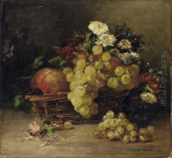 Panier De Fleurs Et De Fruits Oil Painting by Denis Pierre Bergeret