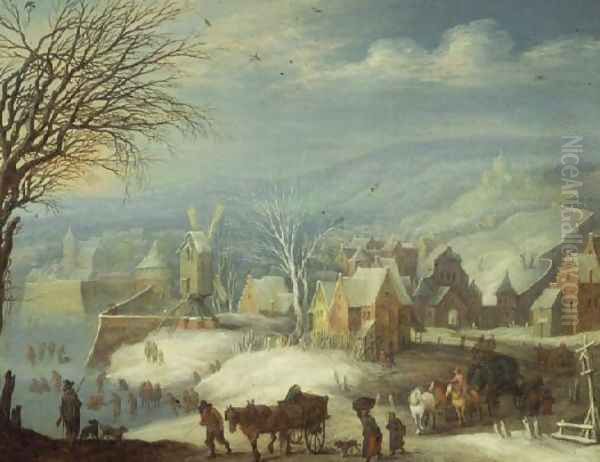 Winter landscape with numerous figures Oil Painting by Joseph van Bredael