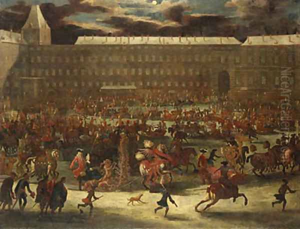 A Sledge Carousel in the Courtyard of the Hofburg, Vienna in the reign of Leopold I Oil Painting by Joseph van Bredael