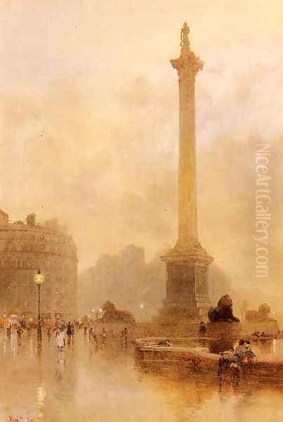 Nelson's Column In A Fog Oil Painting by Rose Barton