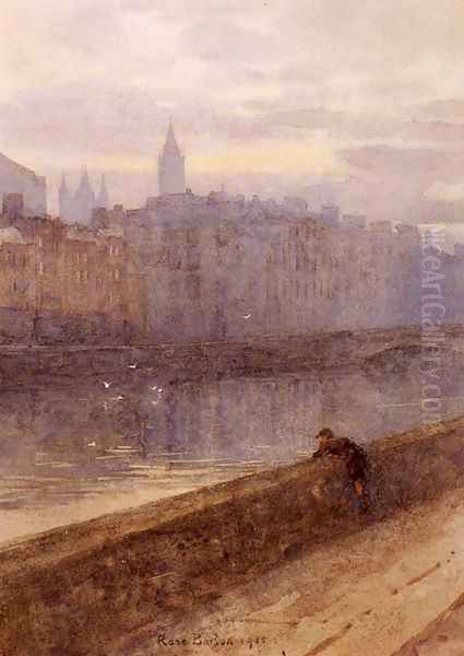 Evening On The River Liffey With St. John's Church In Distance Oil Painting by Rose Barton