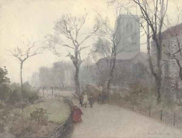 A misty morning, Chelsea Old Church Oil Painting by Rose Barton