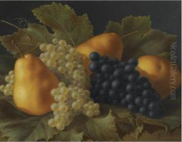 A Still Life With Pears And Grapes Oil Painting by Antoine Berjon