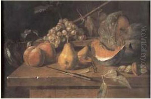 Nature Morte De Fruits Avec Un Melon Oil Painting by Antoine Berjon