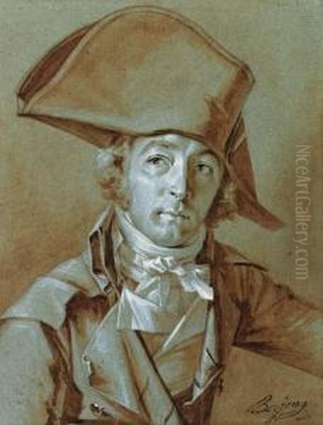 Portrait Of A Gentleman, Half Length, Wearing A Hat And A Stock Oil Painting by Antoine Berjon