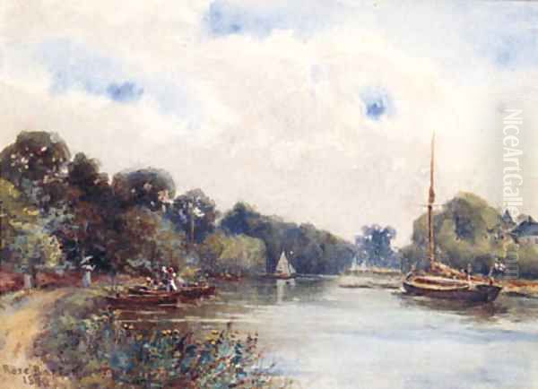 Figures in a Punt on the Thames Oil Painting by Rose Barton