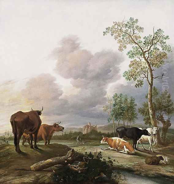 Landscape with Cows and Sheep Oil Painting by Anthonie van BORSSUM