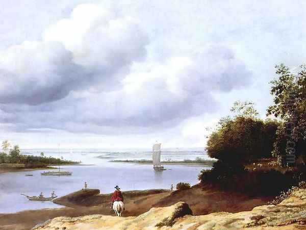 Extensive River View with a Horseman 1660s Oil Painting by Anthonie van BORSSUM