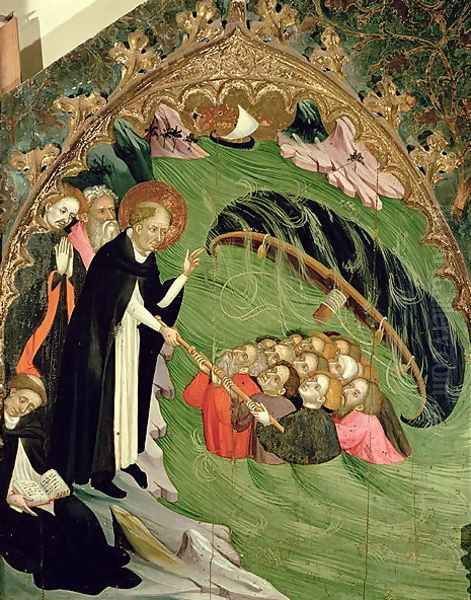 St. Dominic Rescuing Shipwrecked Fishermen from Drowning, detail from the Altarpiece of St. Claire 1415 Oil Painting by Lluis Borrassa