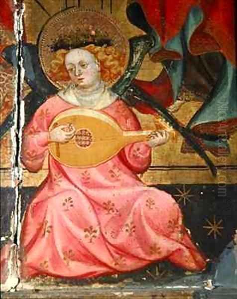 Detail of a Musical Angel from an Altarpiece Oil Painting by Lluis Borrassa