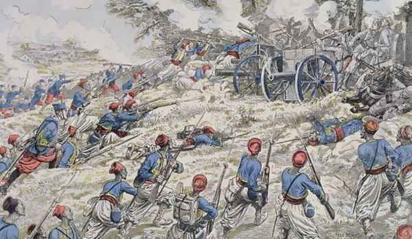 Algerian riflemen of the French army attacking German guns during the Battle of the Marne in 1918 Oil Painting by Fernand Auguste Besnier