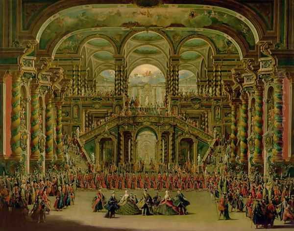 A Dance in a Baroque Rococo Palace Oil Painting by Francesco Battaglioli