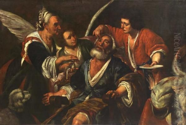 Tobie Rendant La Vue A Son Pere Oil Painting by Bernardo Strozzi