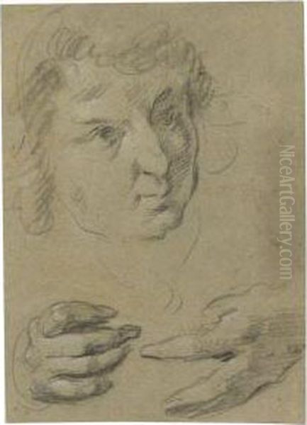 Sheet Of Studies Of A Head And Hands Oil Painting by Bernardo Strozzi