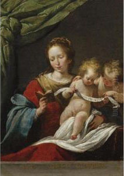 The Madonna Reading, With The Christ Child And Infant Saint Johnthe Baptist Oil Painting by Bernardo Strozzi