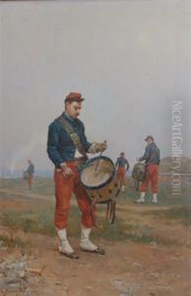 Zouave With A Drum Oil Painting by Etienne Prosper Berne-Bellecour