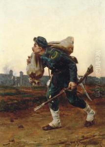 Soldier On A Battlefield Oil Painting by Etienne Prosper Berne-Bellecour