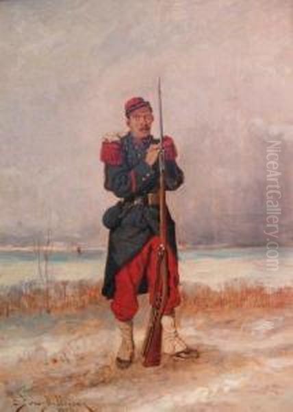 Soldier Oil Painting by Etienne Prosper Berne-Bellecour