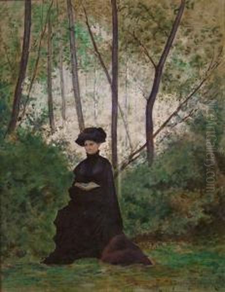 Femme Lisant Dans Un Parc Oil Painting by Etienne Prosper Berne-Bellecour