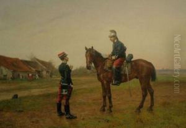 Cavalry Officer Receiving A Dispatch Oil Painting by Etienne Prosper Berne-Bellecour