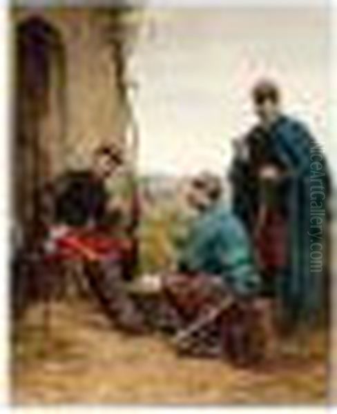 At Ease, Signed And Dated 1895, Oil On Panel, 54 X 44 Cm.; 21 1/4 X 17 1/4 In Oil Painting by Etienne Prosper Berne-Bellecour