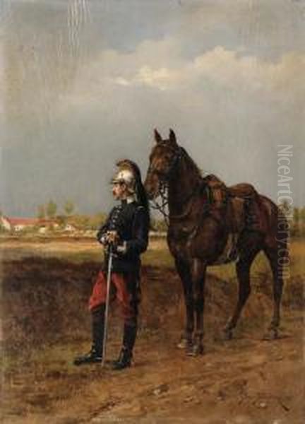 A Soldier With His Horse Oil Painting by Etienne Prosper Berne-Bellecour