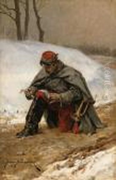 The Wounded Soldier Oil Painting by Etienne Prosper Berne-Bellecour