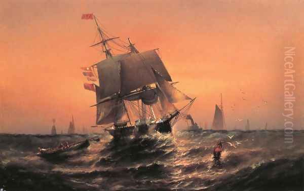 Sunrise, from Shore to Ship Oil Painting by Elisha (Taylor) Baker