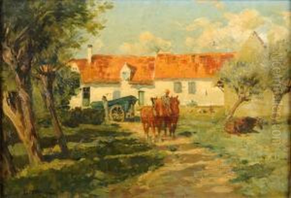 Attelage Devant La Ferme Oil Painting by Georges, Geo Bernier