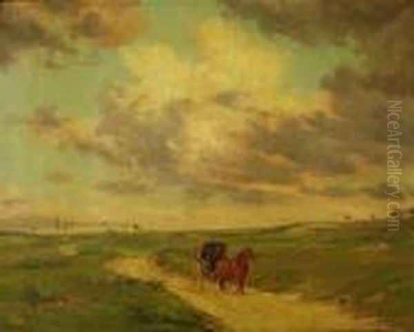 Chariot Attele Dans Un Paysage Vallonne Oil Painting by Georges, Geo Bernier