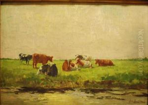 Vaches Au Bord Du Cours D'eau Oil Painting by Georges, Geo Bernier