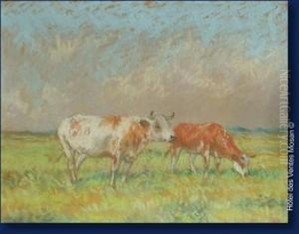 Deux Vaches Au Pre Oil Painting by Georges, Geo Bernier