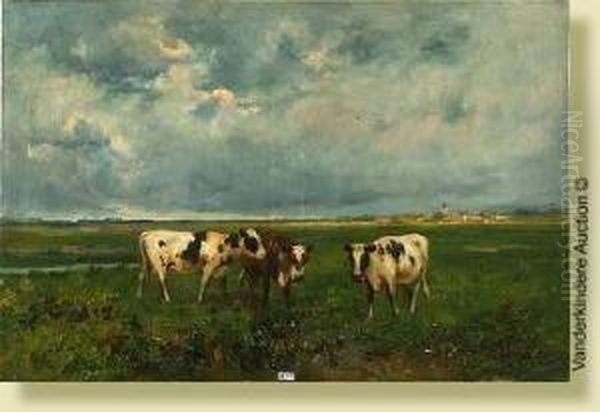 Vaches Au Pre Oil Painting by Georges, Geo Bernier